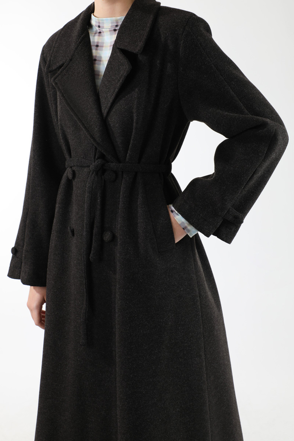 Kruvaze Kapama Apolet Detaylı  Kaban Füme - 4