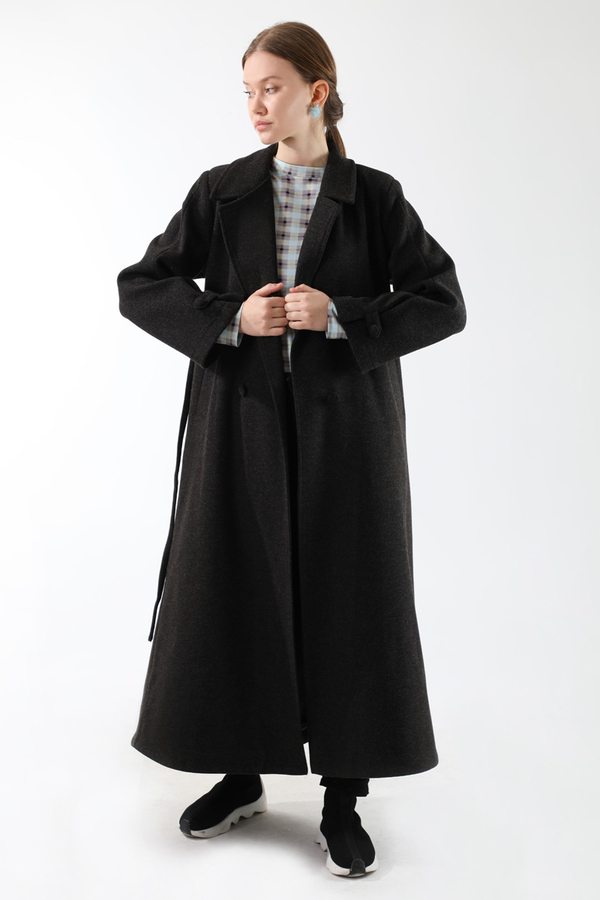 Kruvaze Kapama Apolet Detaylı  Kaban Füme - 5