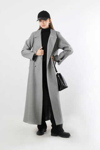 Kruvaze Kapama Apolet Detaylı  Kaban Gri - 1