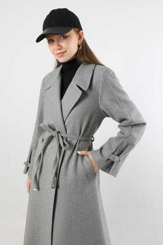 Kruvaze Kapama Apolet Detaylı  Kaban Gri - 2