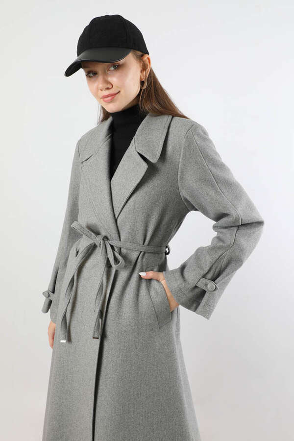 Kruvaze Kapama Apolet Detaylı  Kaban Gri - 2