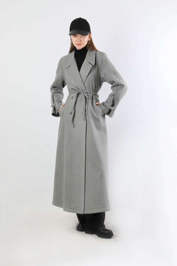 Kruvaze Kapama Apolet Detaylı  Kaban Gri - 3