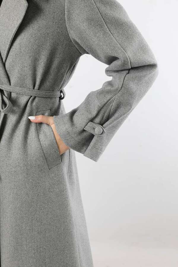 Kruvaze Kapama Apolet Detaylı  Kaban Gri - 4