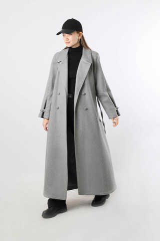 Kruvaze Kapama Apolet Detaylı  Kaban Gri - 5