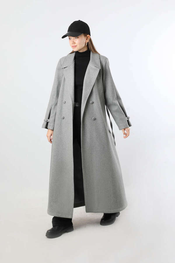 Kruvaze Kapama Apolet Detaylı  Kaban Gri - 5