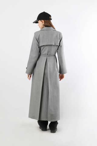 Kruvaze Kapama Apolet Detaylı  Kaban Gri - 6