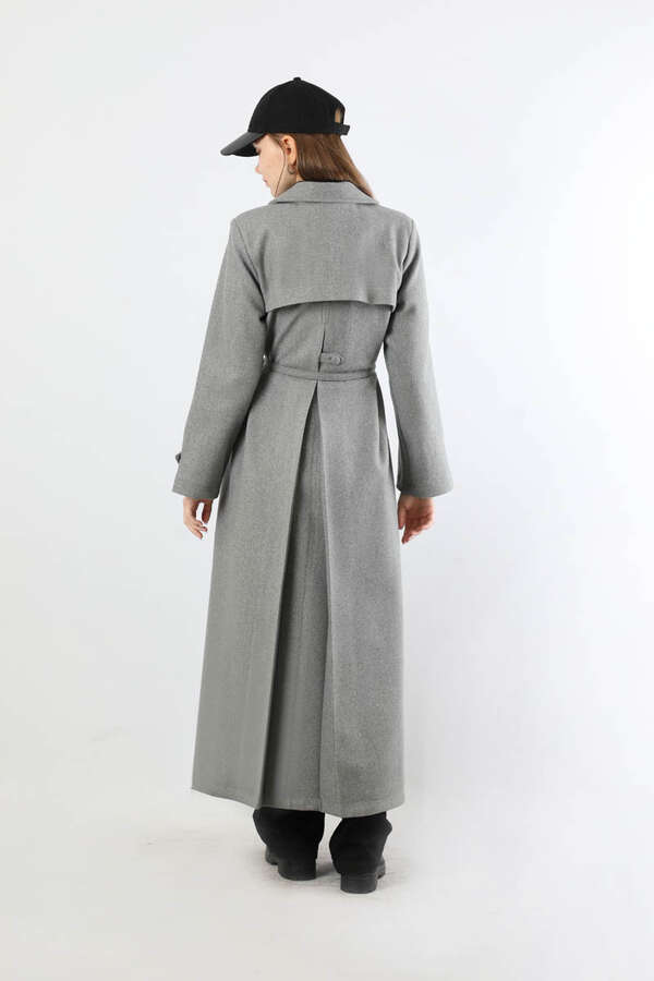 Kruvaze Kapama Apolet Detaylı  Kaban Gri - 6