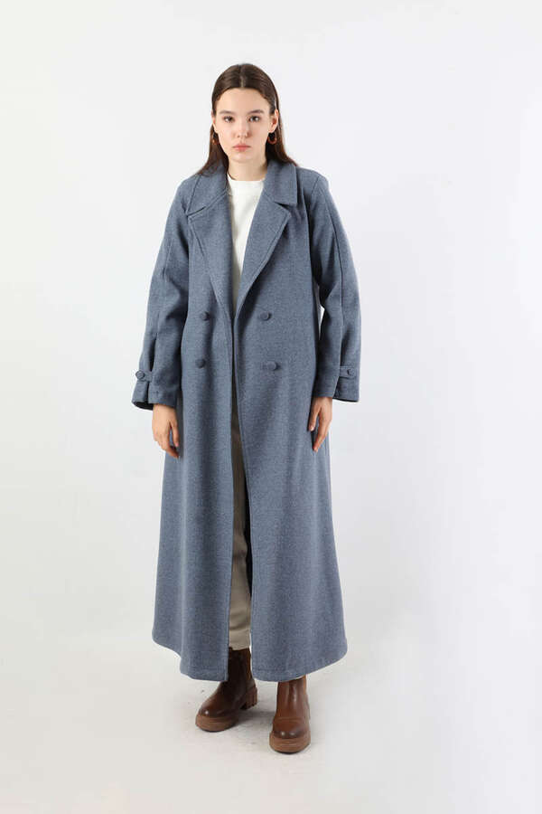 Kruvaze Kapama Apolet Detaylı  Kaban İndigo - 3