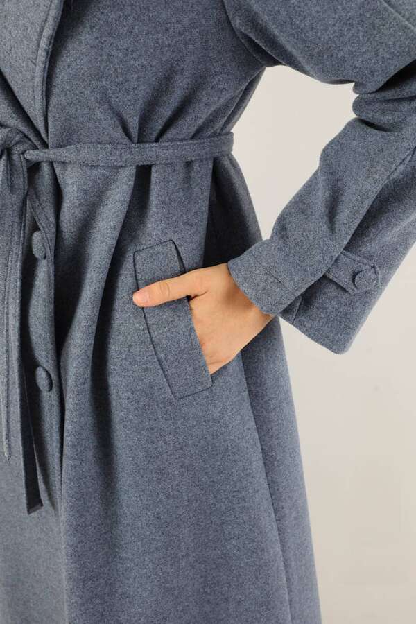 Kruvaze Kapama Apolet Detaylı  Kaban İndigo - 4