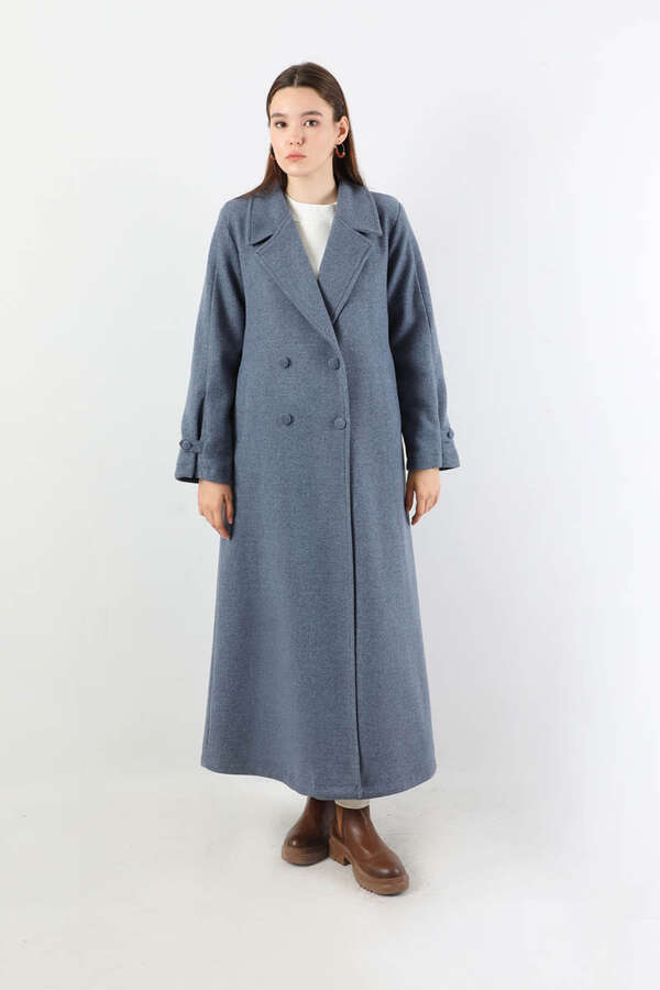 Kruvaze Kapama Apolet Detaylı  Kaban İndigo - 5