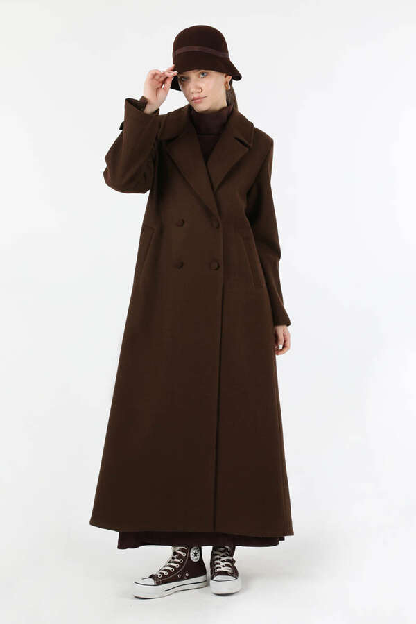 Kruvaze Kapama Apolet Detaylı  Kaban Kahve - 2