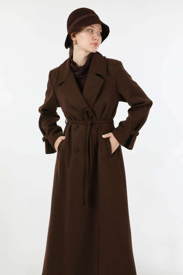 Kruvaze Kapama Apolet Detaylı  Kaban Kahve - 3