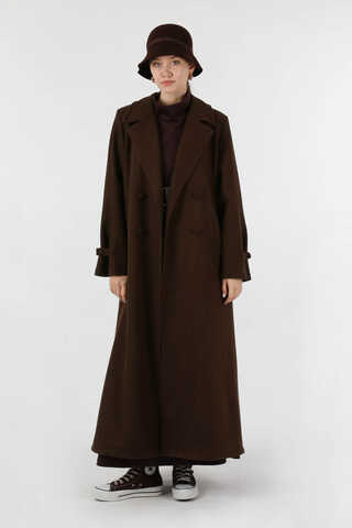 Kruvaze Kapama Apolet Detaylı  Kaban Kahve - 4