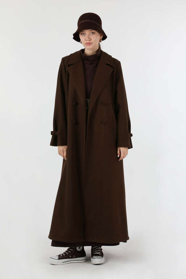 Kruvaze Kapama Apolet Detaylı  Kaban Kahve - 4