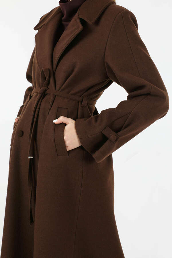 Kruvaze Kapama Apolet Detaylı  Kaban Kahve - 5