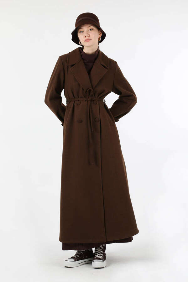 Kruvaze Kapama Apolet Detaylı  Kaban Kahve - 1