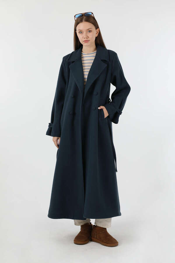 Kruvaze Kapama Apolet Detaylı  Kaban Lacivert - 1