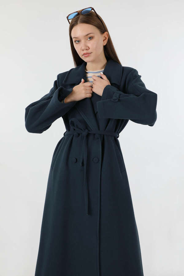 Kruvaze Kapama Apolet Detaylı  Kaban Lacivert - 2