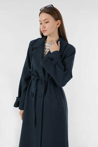 Kruvaze Kapama Apolet Detaylı  Kaban Lacivert - 4