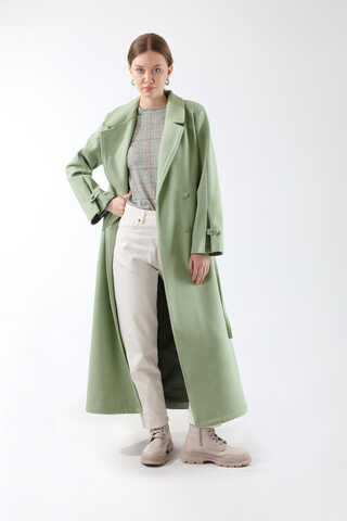 Kruvaze Kapama Apolet Detaylı  Kaban Mint - 1