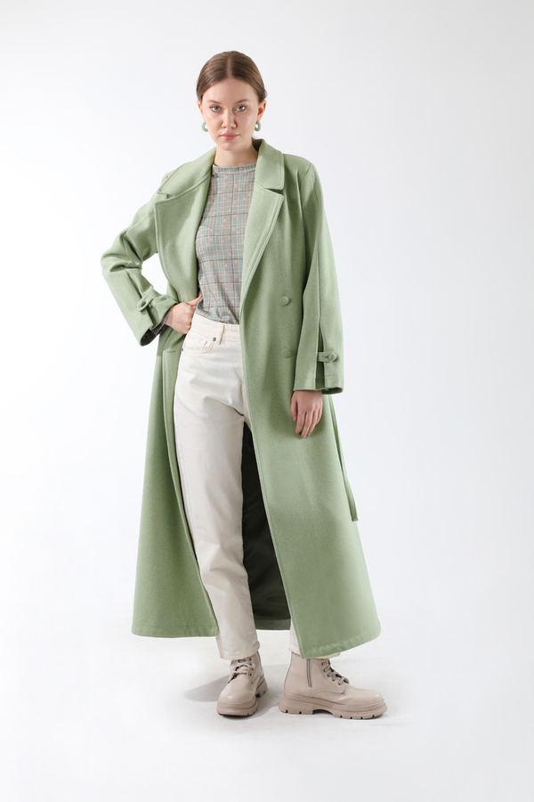 Kruvaze Kapama Apolet Detaylı  Kaban Mint - 1