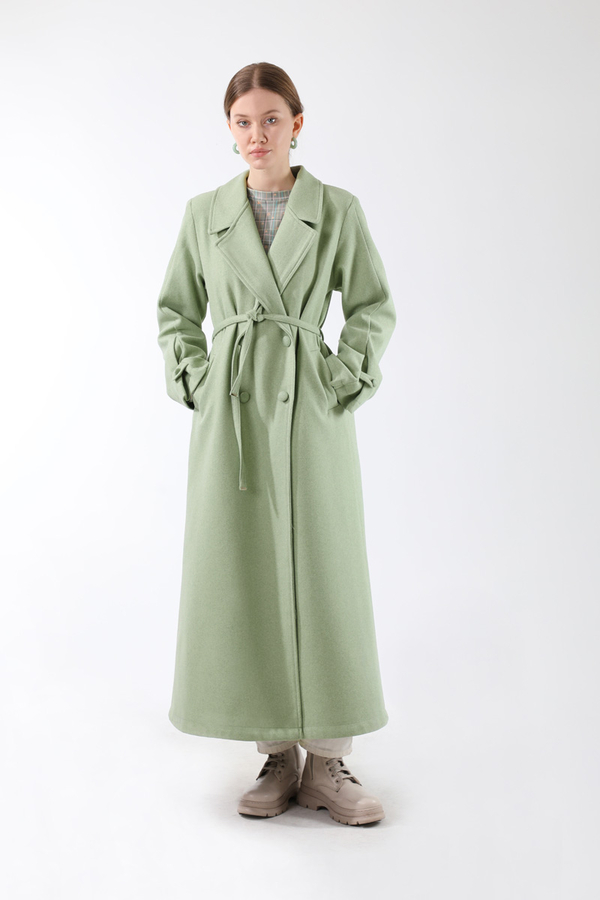 Kruvaze Kapama Apolet Detaylı  Kaban Mint - 3