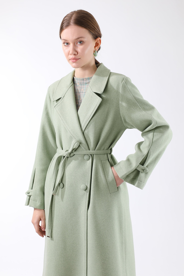 Kruvaze Kapama Apolet Detaylı  Kaban Mint - 4