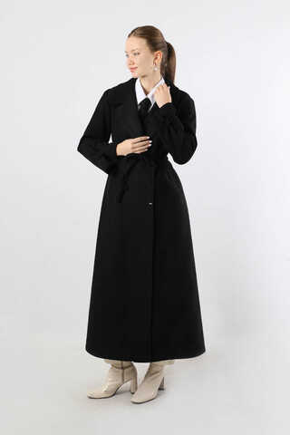 Kruvaze Kapama Apolet Detaylı  Kaban Siyah - 1