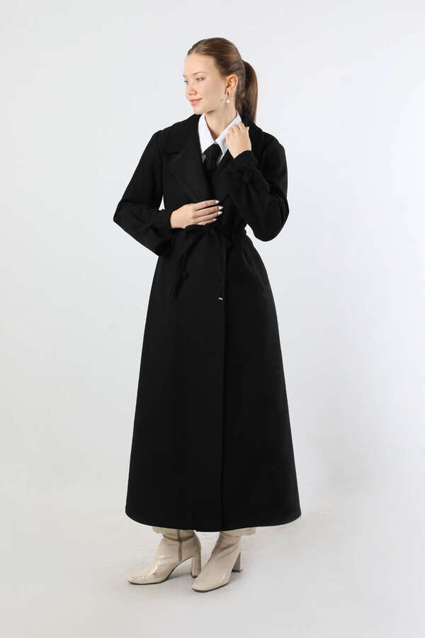 Kruvaze Kapama Apolet Detaylı  Kaban Siyah - 1