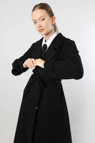 Kruvaze Kapama Apolet Detaylı  Kaban Siyah - 2