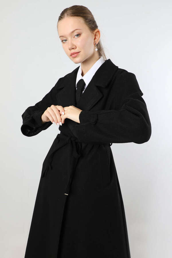 Kruvaze Kapama Apolet Detaylı  Kaban Siyah - 2