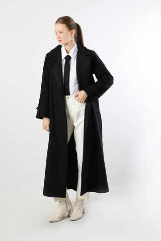 Kruvaze Kapama Apolet Detaylı  Kaban Siyah - 3