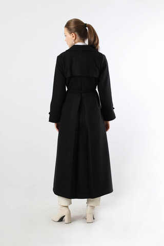 Kruvaze Kapama Apolet Detaylı  Kaban Siyah - 6