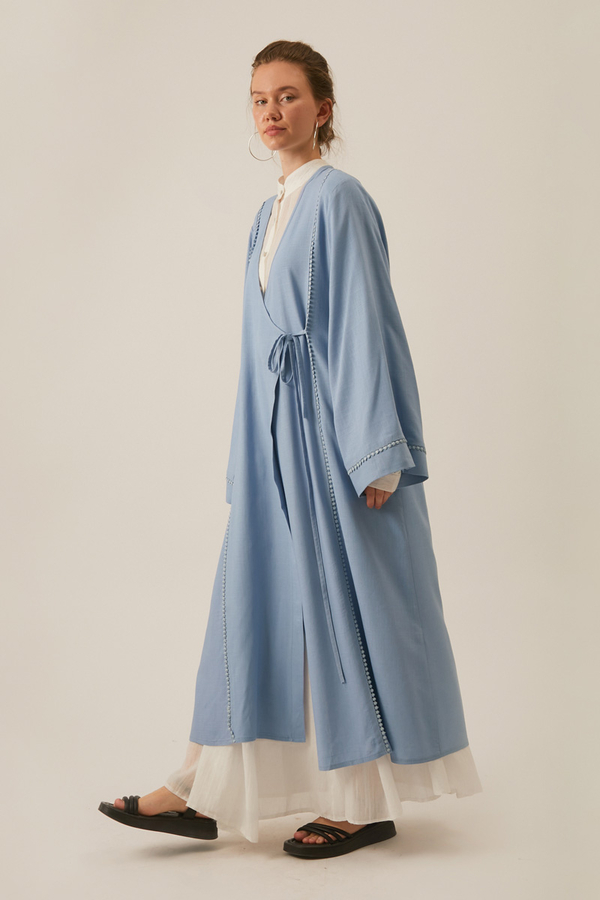 Kruvaze Keten Kimono Bebe Mavisi - 5
