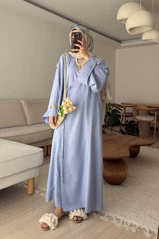 Kruvaze Keten Kimono Bebe Mavisi - 1