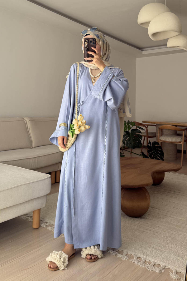 Kruvaze Keten Kimono Bebe Mavisi 