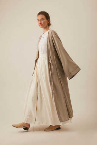 Kruvaze Keten Kimono Bej - 1