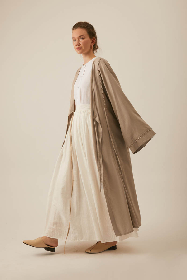 Kruvaze Keten Kimono Bej - 1