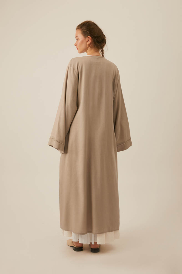 Kruvaze Keten Kimono Bej - 5