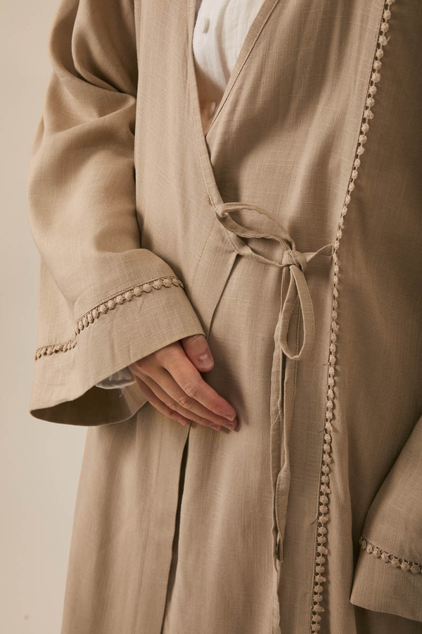 Kruvaze Keten Kimono Bej - 6