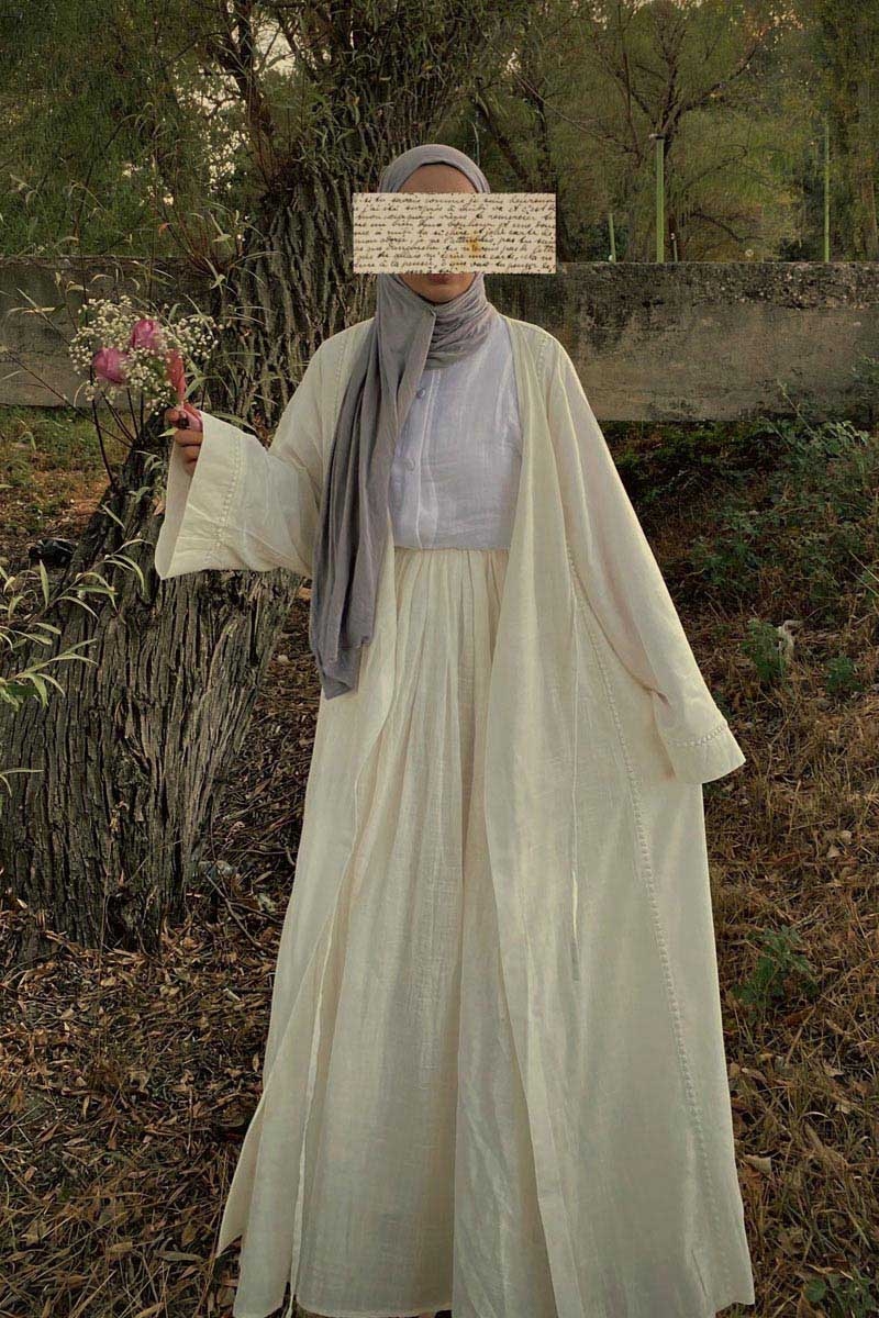 Kruvaze Keten Kimono Beyaz