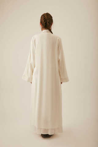 Kruvaze Keten Kimono Beyaz - 10