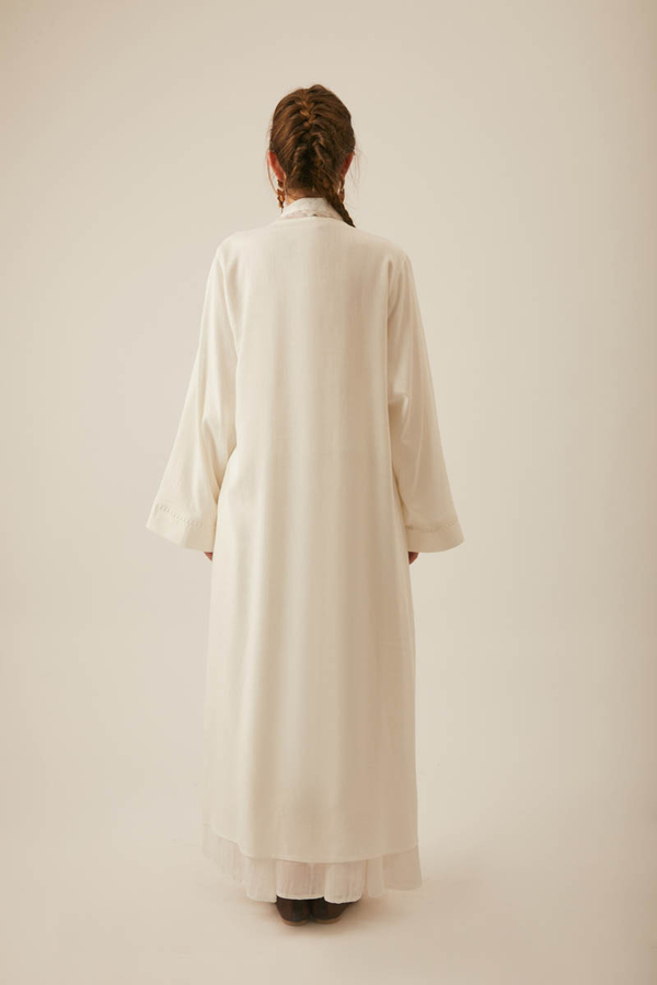 Kruvaze Keten Kimono Beyaz - 10