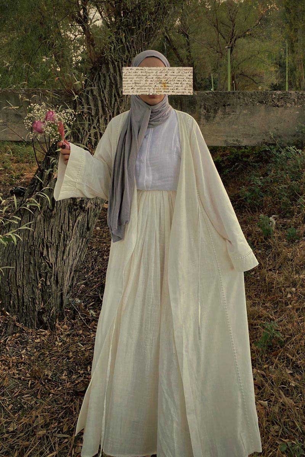 Kruvaze Keten Kimono Beyaz 