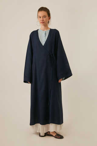 Kruvaze Keten Kimono Lacivert - 6