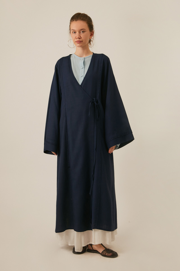 Kruvaze Keten Kimono Lacivert - 6