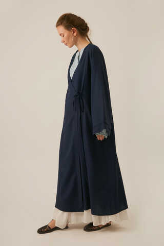 Kruvaze Keten Kimono Lacivert - 8