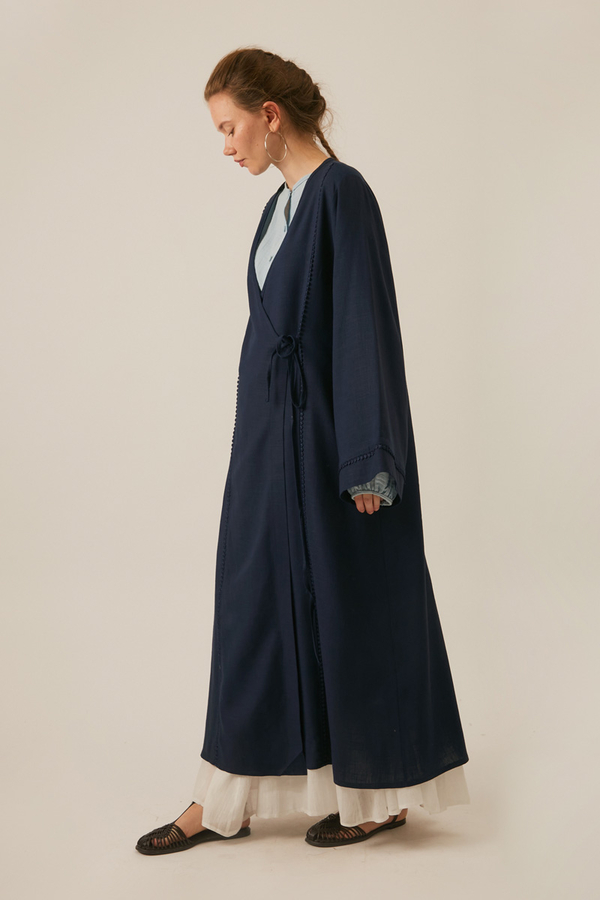 Kruvaze Keten Kimono Lacivert - 8