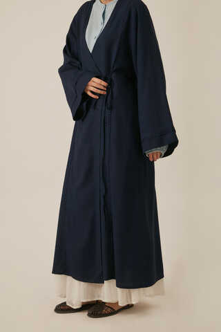 Kruvaze Keten Kimono Lacivert - 7