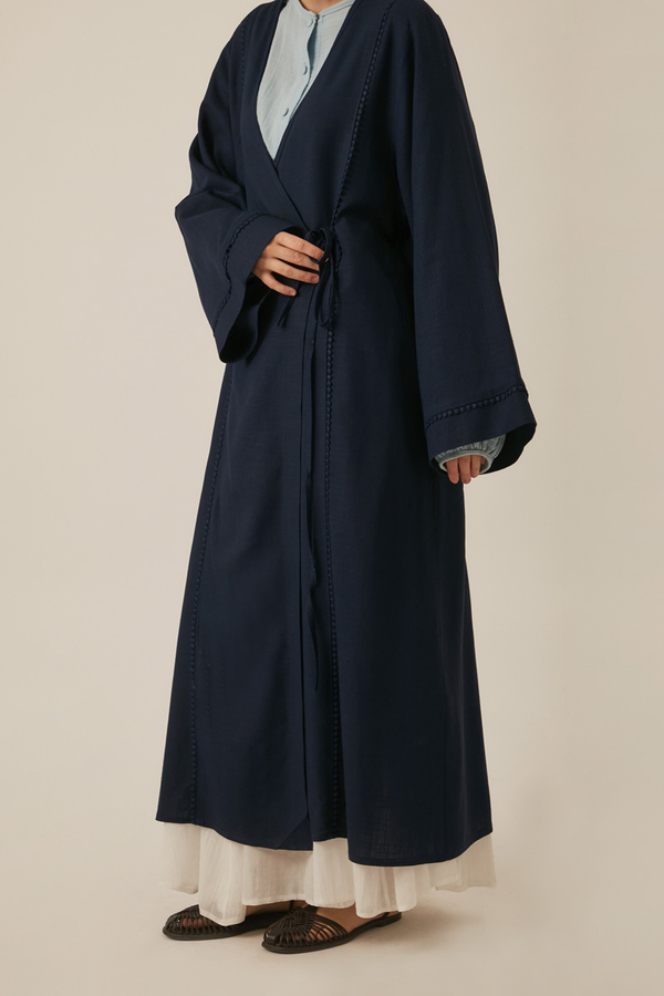 Kruvaze Keten Kimono Lacivert - 7